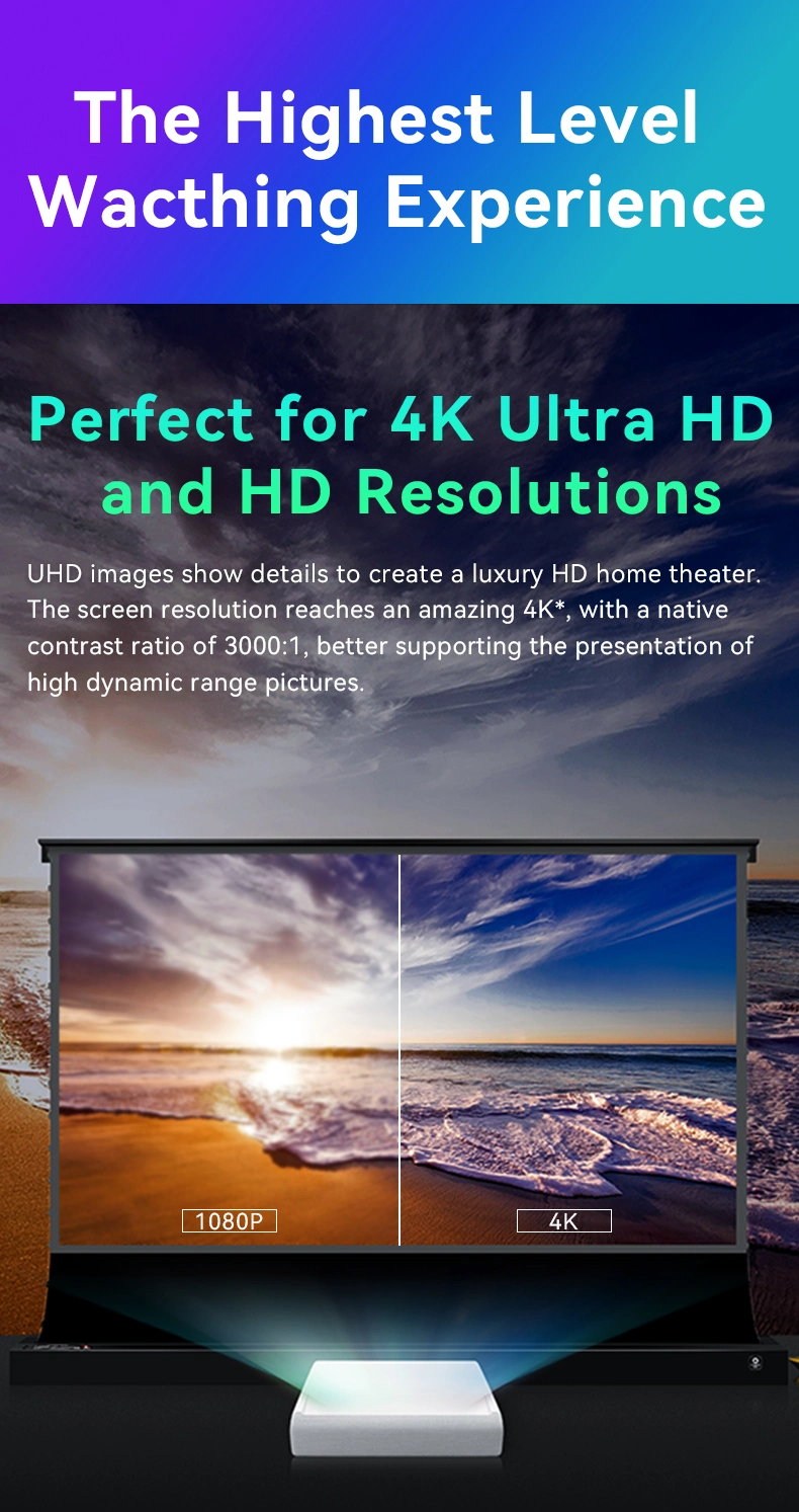 Xijing U1 92 Inch Floor Rising Ust Portable Movie Screen 16: 9 4K HD Wide Angle Projector Screen for Home Theater Office Outdoor Use