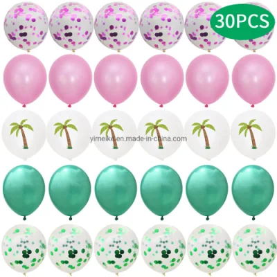 30PCS Balloon Set 12inches Cactus Coconut Tree Sequins Latex Balloons Wholesale