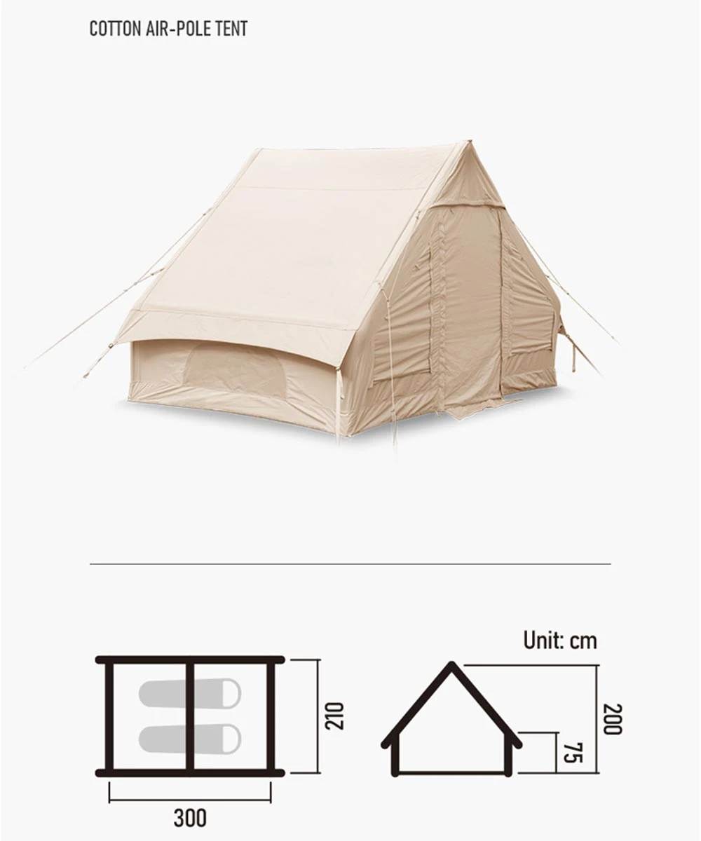 3-5 Person L Size Canvas Cotton Bell Tent Inflatable Camping Tent Portable Outdoor Air Tube Bell Tent Quick Setting Without Poles