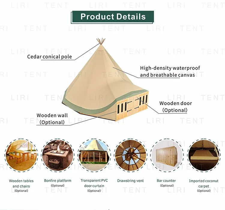 Outdoor Large Tipi Indian Tent Canvas Camping Pyramid Desert Party Tent for Event