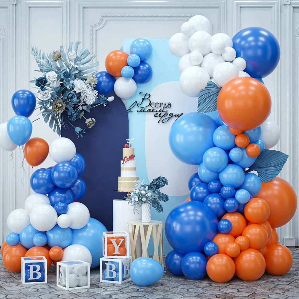 Blue Orange Balloon Arch Kit with White Balloons, Latex Balloons Party Balloons for Birthday Wedding Baby Shower Engagement Graduation Party Decorations Supply