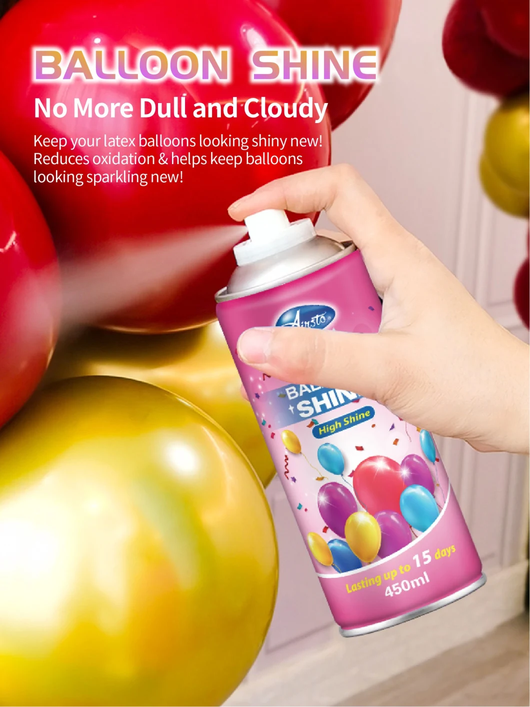 OEM Party Supplies Long Lasting Luster Convenient Use Latex Balloon Shine Spray and Polish