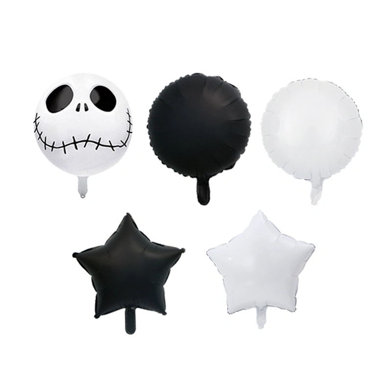 Halloween Party Balloon Black and White Theme 18 Inch Round Five-Pointed Star Aluminum Film Balloon 12 Inch Printed Latex Balloon