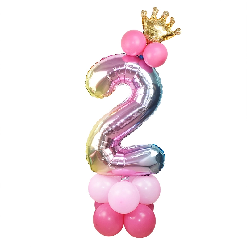 Boy Girl Wedding Anniversary Baby Shower 1st Birthday Party Supplies 32inch Rainbow Number Crown Mylar Foil Latex Balloon Column Decoration Set Kit