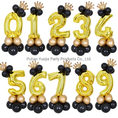 Boy Girl Men Baby Shower 1st Birthday Party Supplies 32inch Rainbow Number Adult Black Gold Mylar Foil Latex Balloon Column Decoration Set Kit
