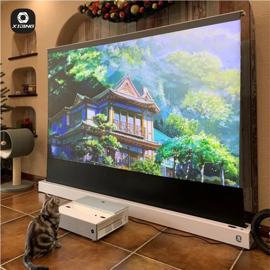 Xijing U1 92 Inch Floor Rising Ust Portable Movie Screen 16: 9 4K HD Wide Angle Projector Screen for Home Theater Office Outdoor Use
